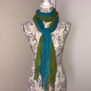 Blue and green ombre scarf with fringe